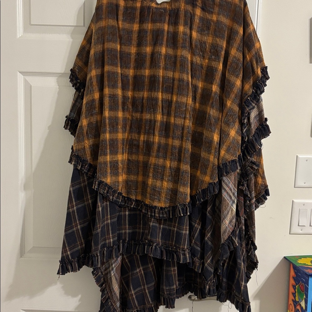 Plaid Layered Boho skirt in Mustard & Navy - Picture 5 of 5